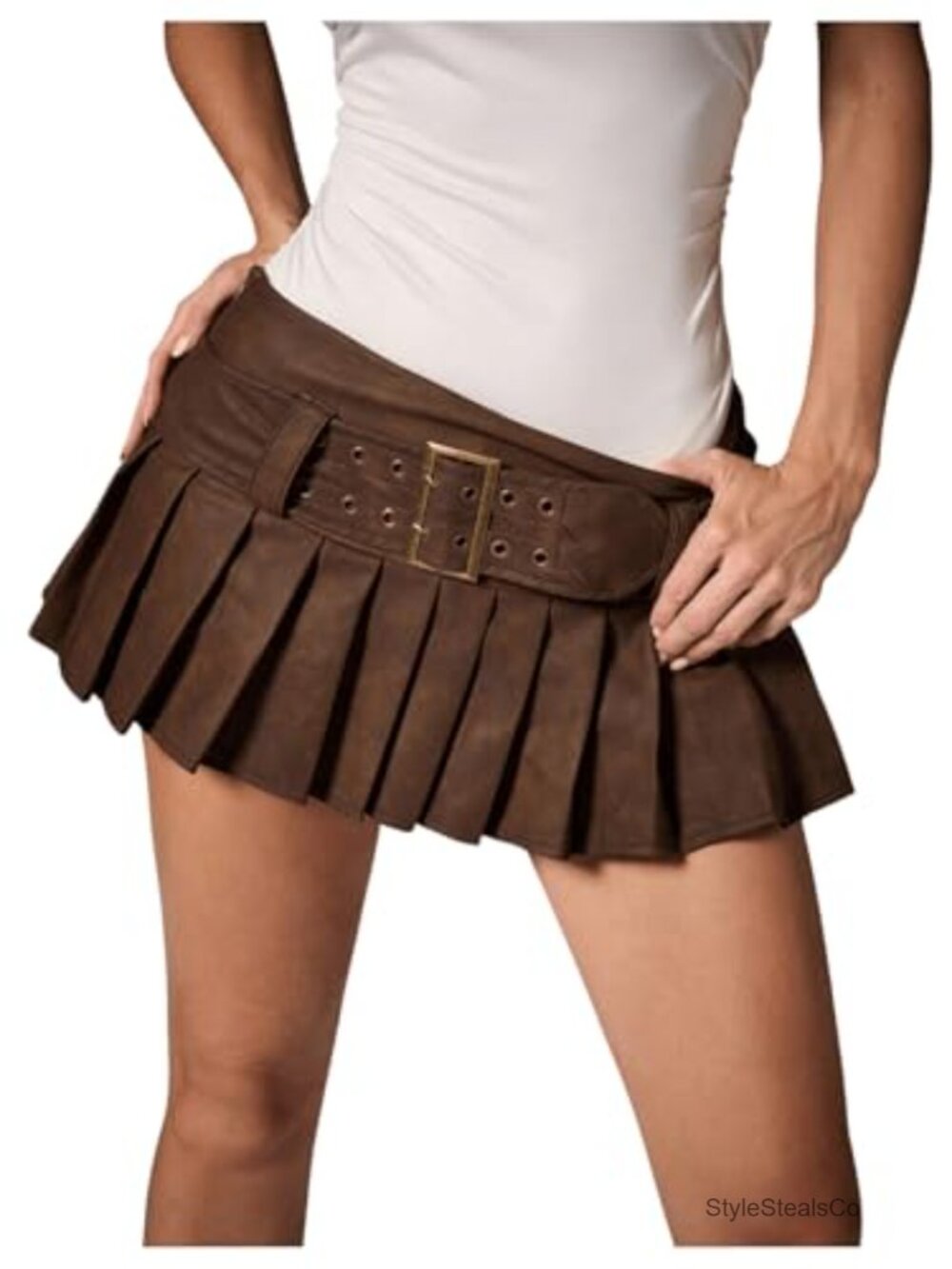 Low Rise Pleated Mini Skirt Buckle Belted Drop Waist Y2k Concert